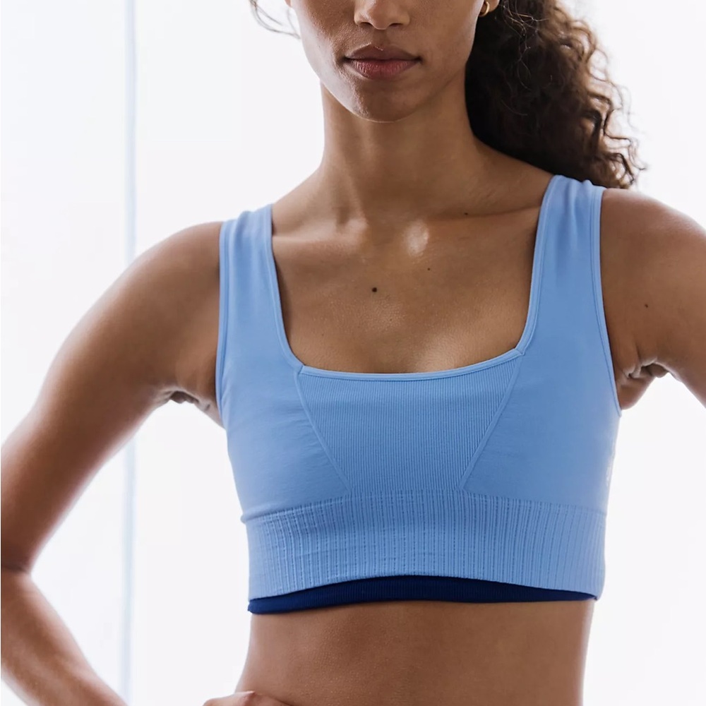 Free People Good Karma Square Neck Sports Bra - blue